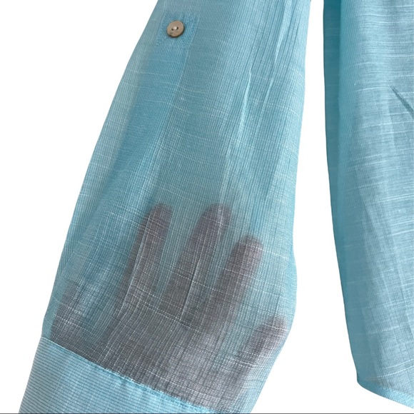 CHICO'S Aqua Semi Sheer Button Up Blouse Chico's Size 0 or (US 4) - Picture 3 of 6